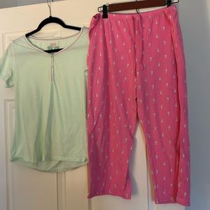 Jockey Mint Green and Pink Pajama Set